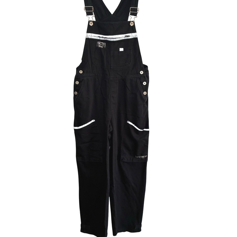 B.U.M. Equipment Overall Bibs Cotton Black Reflective Utility Cargo Y2K Workwear
